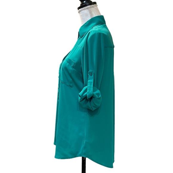 Express The Portofino Convertible Sleeve Shirt Women’s SZ Small in Bright Jade - Picture 3 of 7